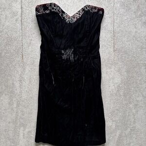 Scott McClintock Black Embroidered Evening‎ Dress Size 8 Made in USA